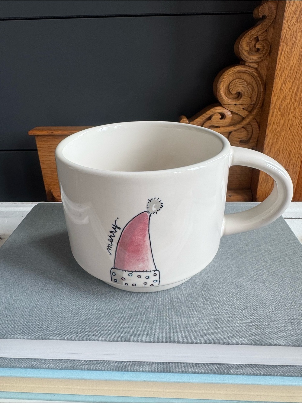 Rae Dunn Merry White Ceramic Mug - Classic Artisan Collection Christmas Holiday